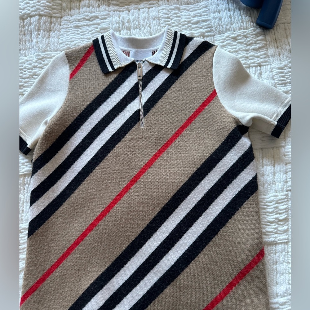 BURBERRY KIDS Icon Stripe wool-blend polo shirt Size: 6